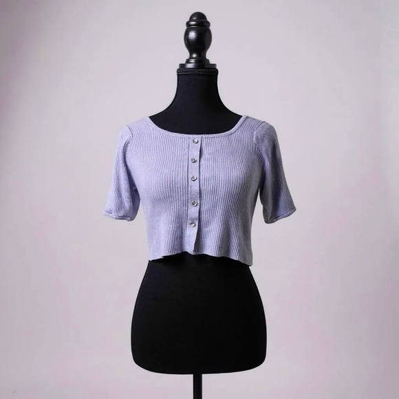[WOMEN] GRL 🇯🇵 Lavender Ribbed Crop Top - Soft Stretch Knit - Picture 1 of 9